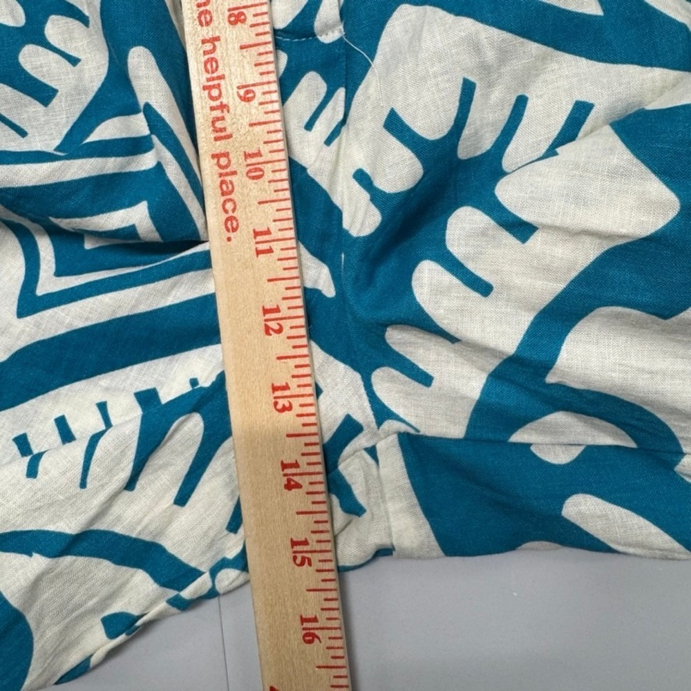 Haute Hippie Style Linen Blend Wide Leg Tribal Print Pants Teal White Medium - Picture 6 of 8